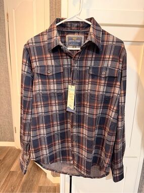 Men's Plaid Button-Down Shirt in Navy and Rust